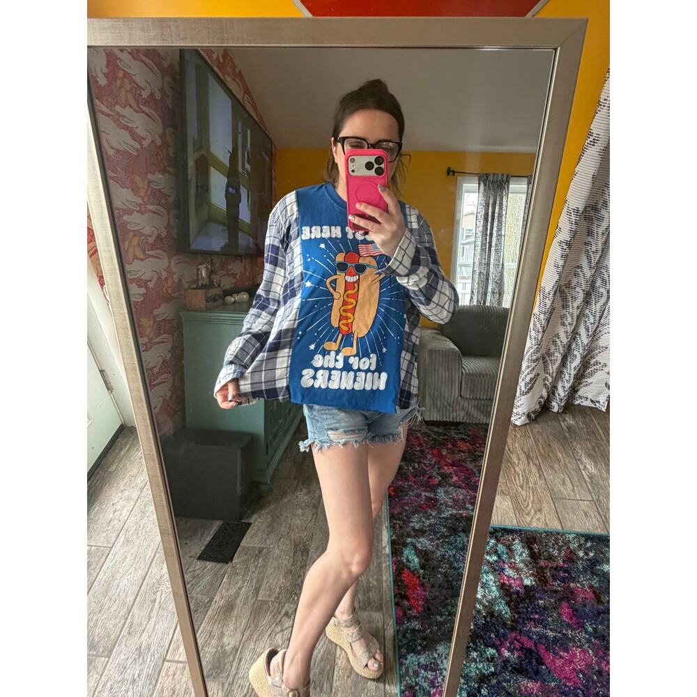 Here for the weiners upcycled custom flannel shirt / tshirt combination